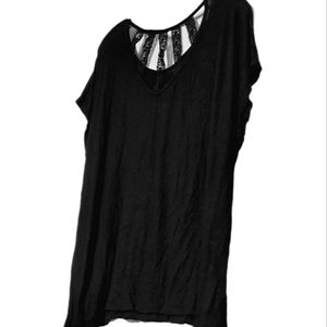 V-Neck Back Lace Cage Soft Jersey Tee
